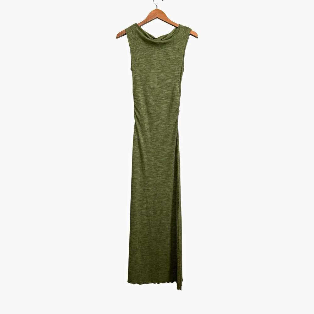 Urban Outfitters Green Knit Cowl Neck Sleeveless Maxi Dress Ruffle Stretch XS